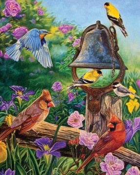 花 鳥 Painting - 鳥のオウムと指輪